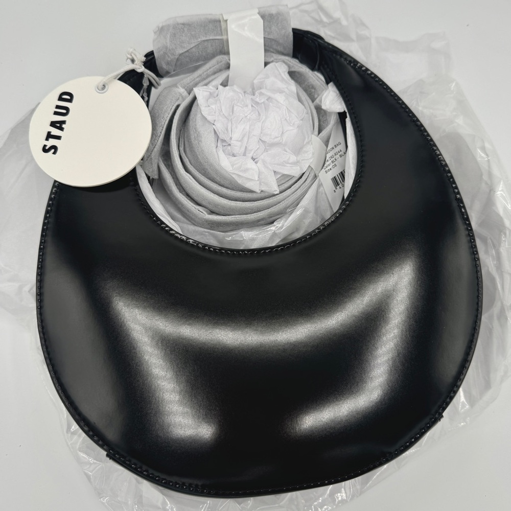 NWT Staud Mini Moon Purse in Polished Black Leather, Crossbody Bag , Brand NEW - Picture 5 of 16